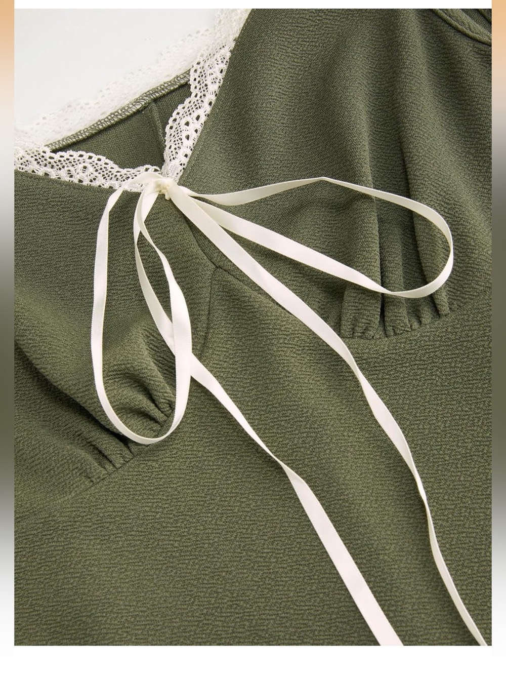 Cider Olive Green Tank Dress with Cream Lace Trim - Picture 4 of 7
